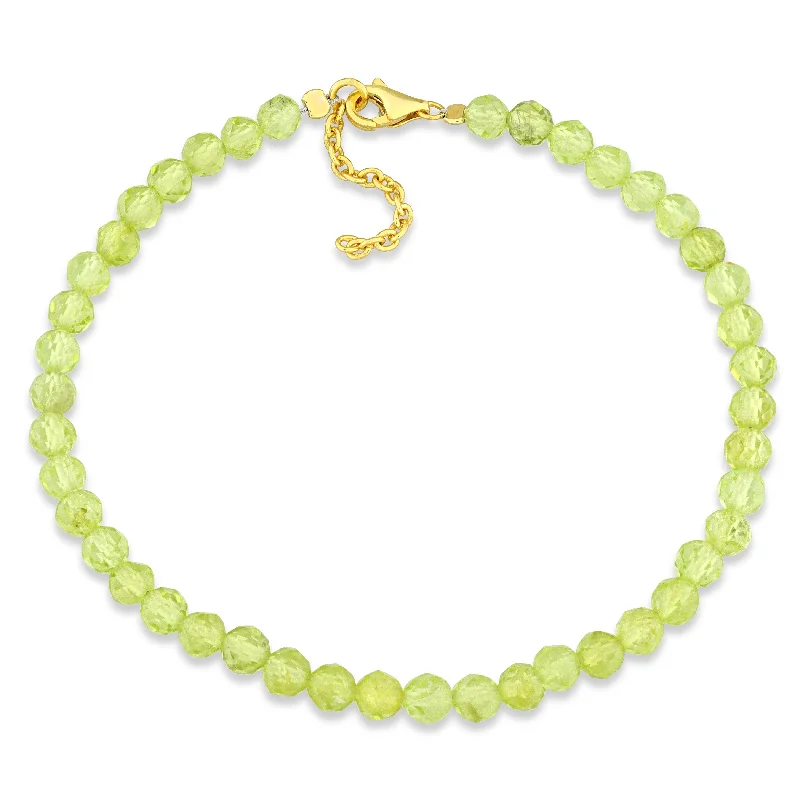 trendy wire bracelet -Miadora 4mm Peridot Beads 4.70ct tgw bracelet in Yellow Sterling Silver