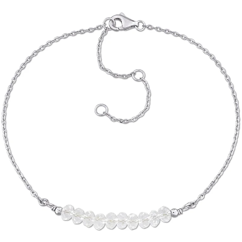 elegant gold bracelet for women -Miadora 4mm White Topaz beads 0.73ct TGW Bracelet in 1 mm Rolo Chain in Sterling Silver