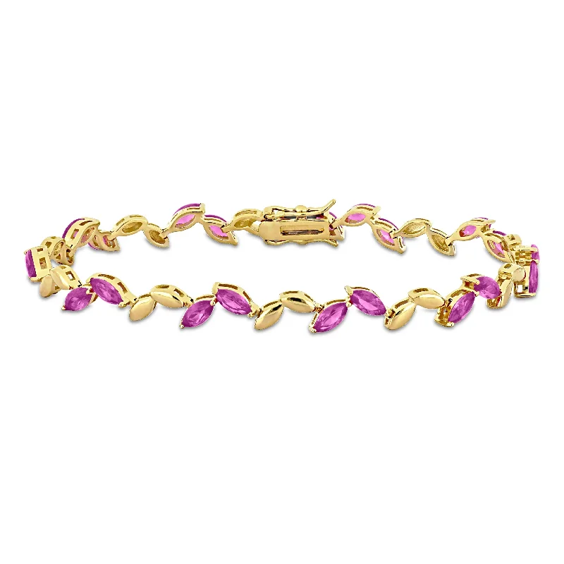 stackable bangle bracelet -Miadora 9 1/2ct TGW Created Pink Sapphire Bracelet in Yellow Sterling Silver