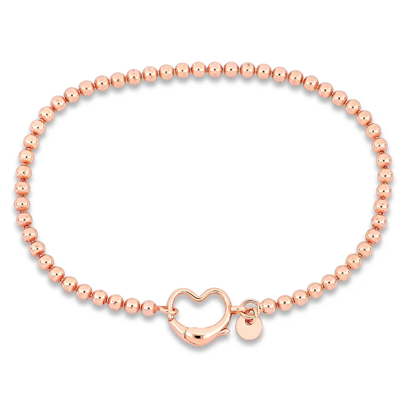 women’s statement bracelet -Miadora bead link Bracelet with Heart Clasp in Rose Sterling Silver