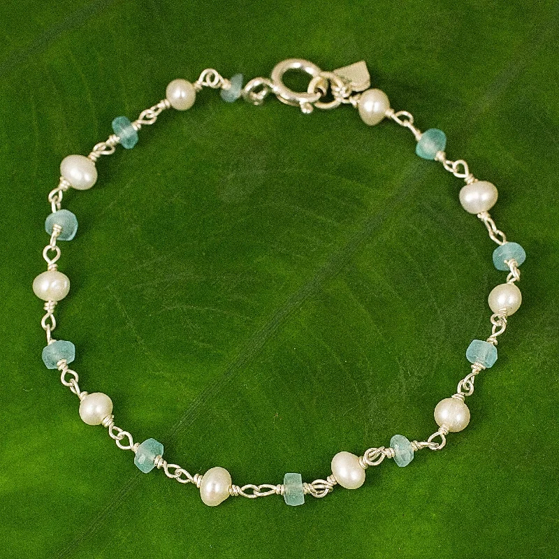 silver bracelet for layering -Morning Blue Apatite Link Bracelet