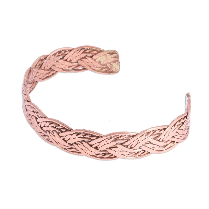 men’s leather braided bracelet -NOVICA Brilliant Weave, Copper cuff bracelet