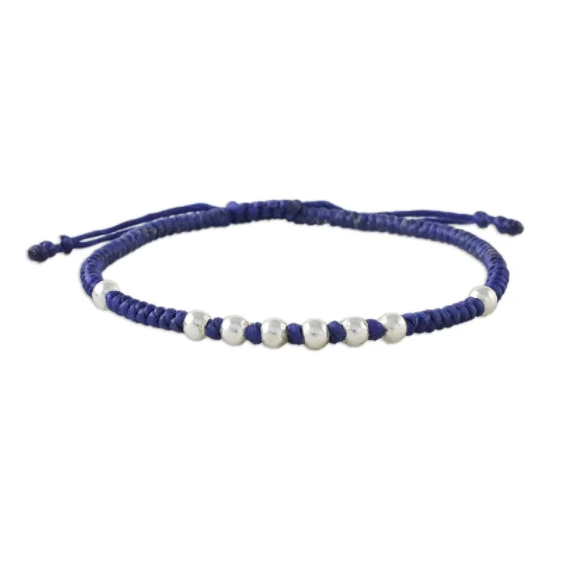 cuff bracelet with engraving -NOVICA Hill Tribe Ultramarine, Silver beaded cord bracelet