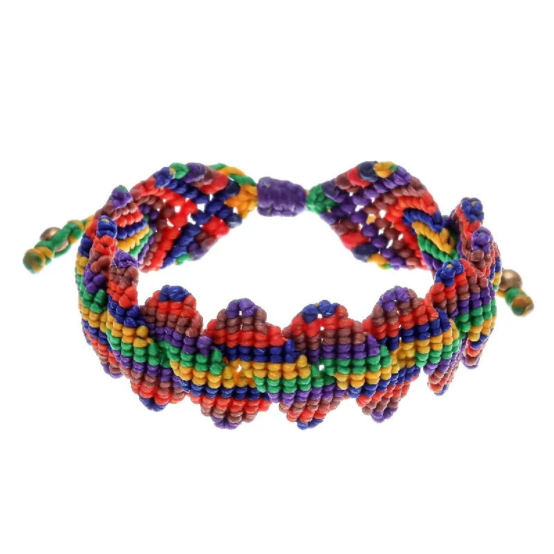 adjustable bracelet for men -NOVICA Rainbow Cascade, Hand-knotted macrame bracelet