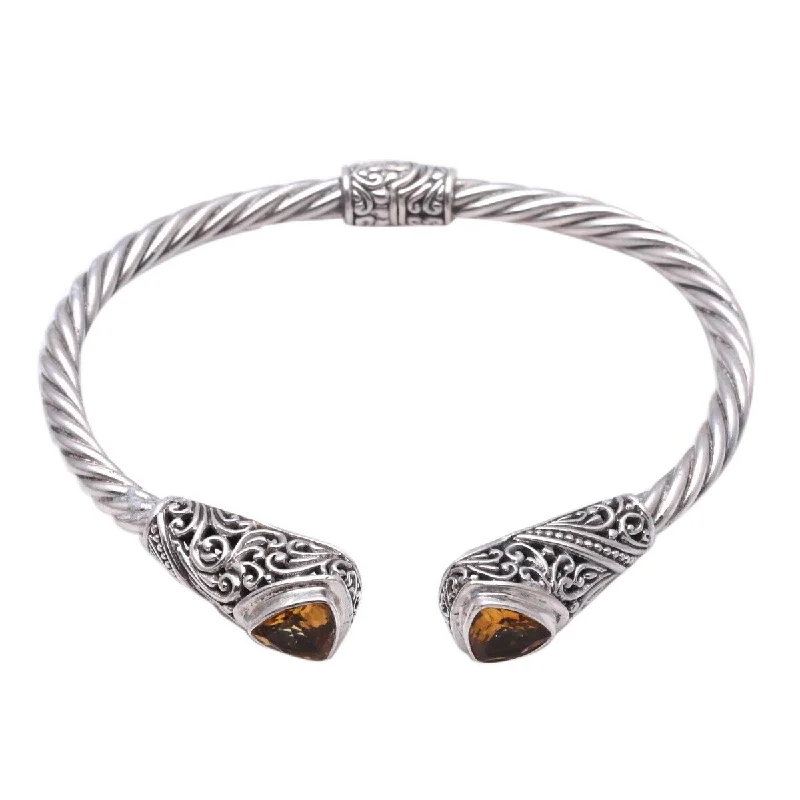 unisex metal bracelet -NOVICA Triangular Glitter, Citrine cuff bracelet