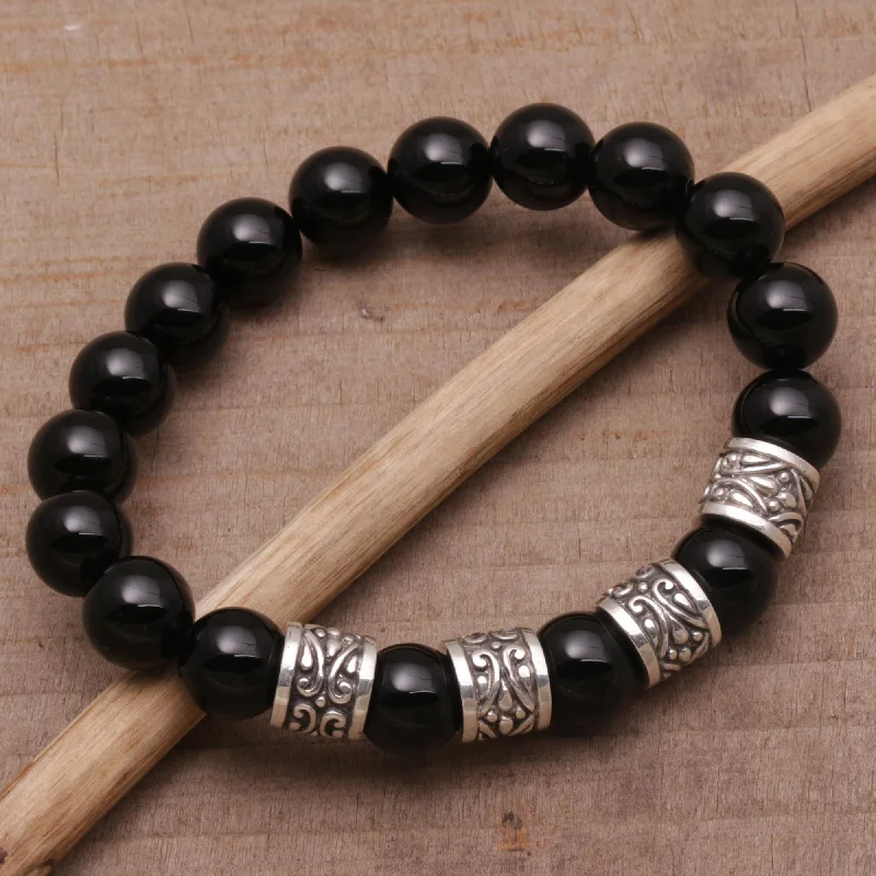 gemstone stretch bracelet -Shrine Shadow Men's Onyx Bracelet