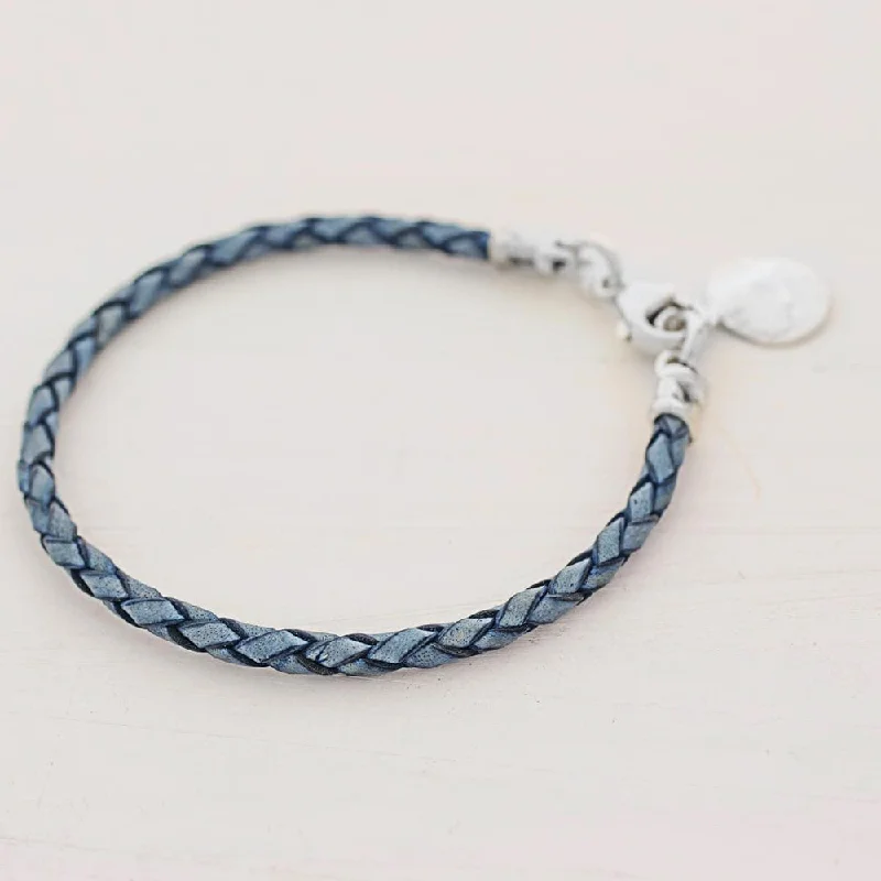 bracelet for everyday wear -Silver Leather 'Walk of Life in Blue' Bracelet - 7'6" x 9'6"