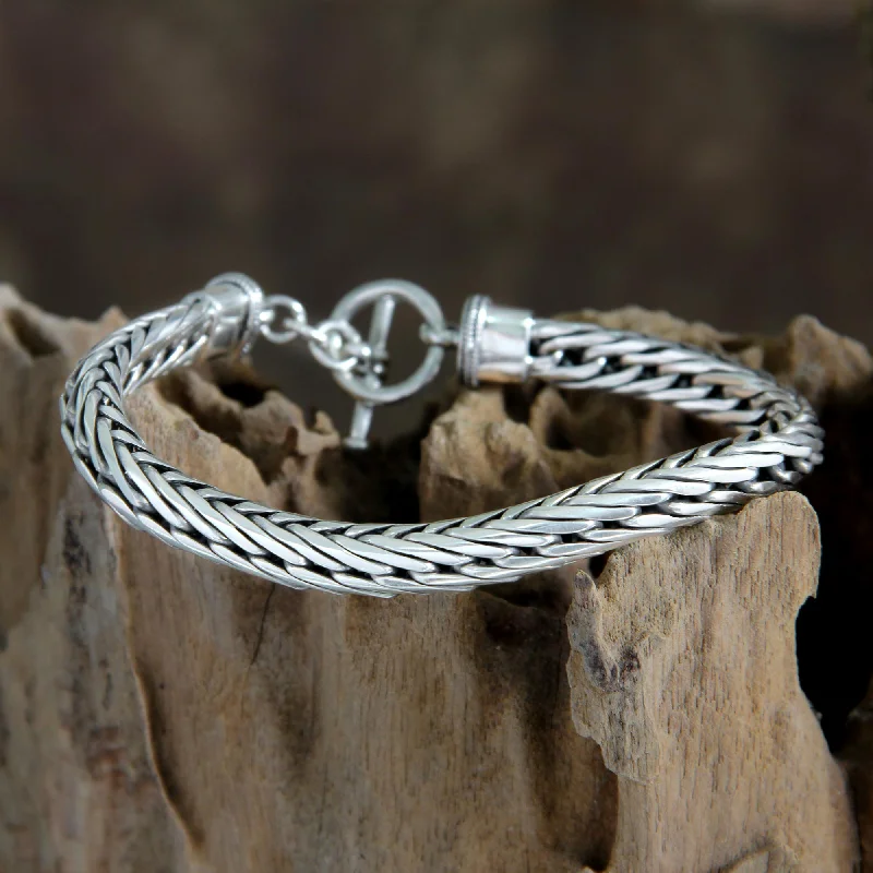 simple gold bracelet -Silver Serpent Sterling Silver Men's Bracelet