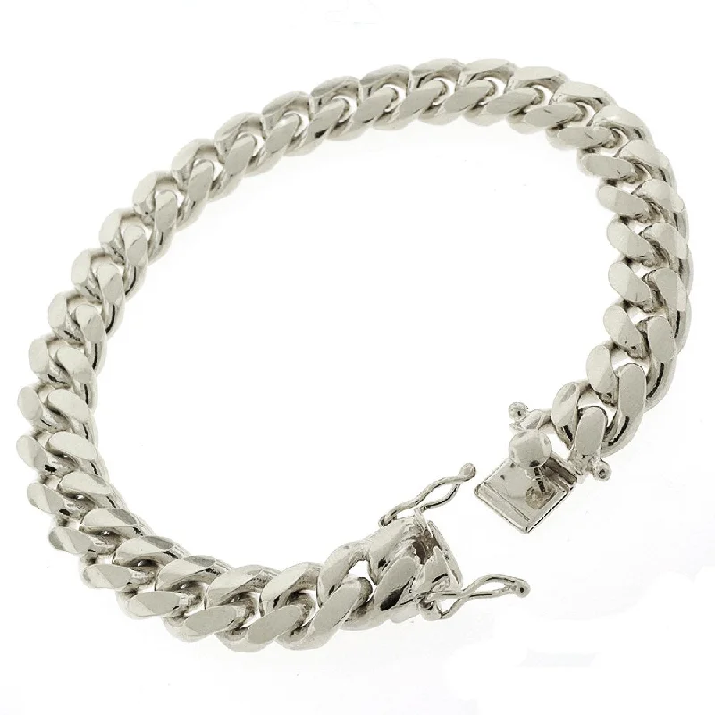 dainty silver bracelet -Sterling Silver 10.5mm Miami Cuban Curb Link Thick Solid 925 Rhodium Bracelet Chain 9"