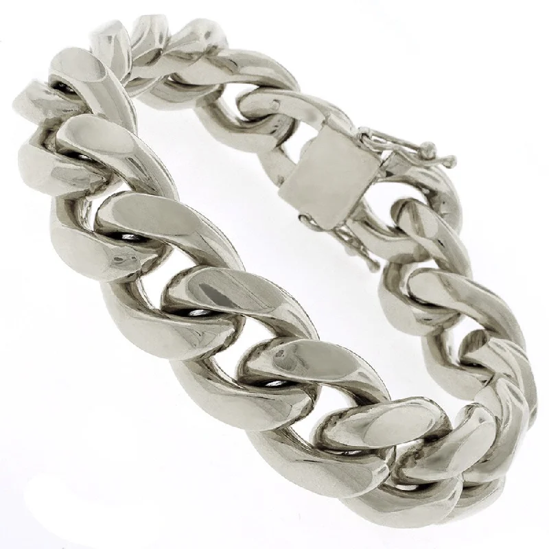 trendy adjustable bracelet -Sterling Silver 17.5mm Miami Cuban Curb Link Thick Solid 925 Rhodium Bracelet Chain 9"