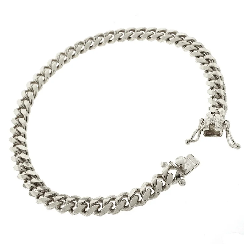 engraved friendship bracelet -Sterling Silver 6.5mm Miami Cuban Curb Link Thick Solid 925 Rhodium Bracelet Chain 8.5"