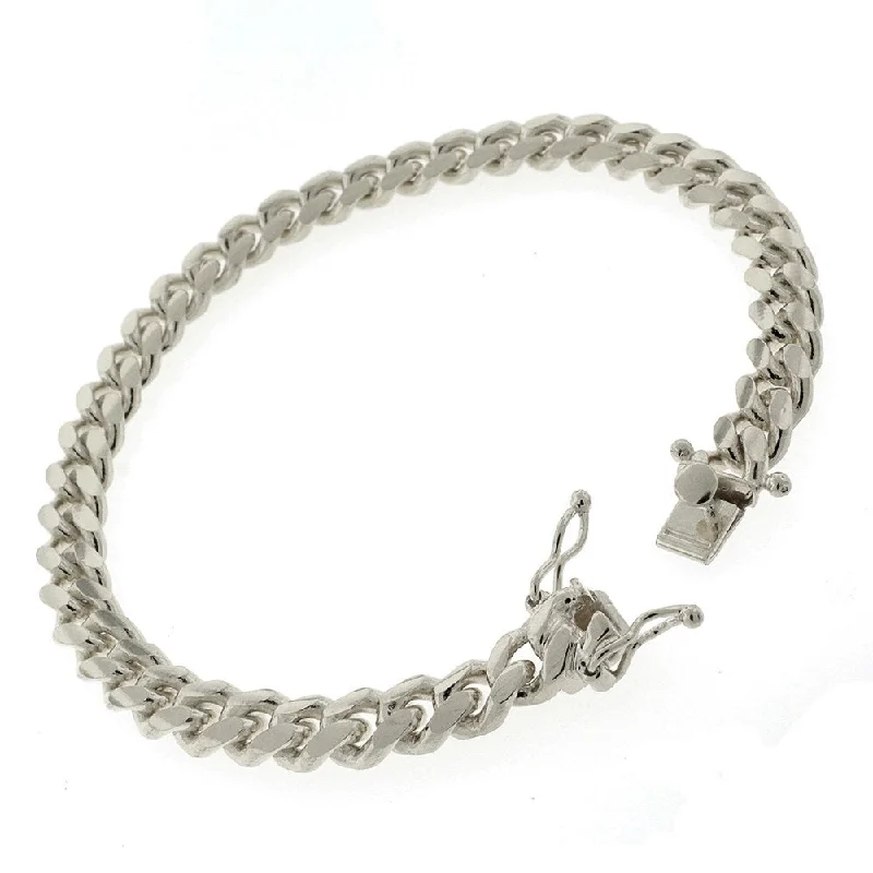 custom silver bracelet -Sterling Silver 7.5mm Miami Cuban Curb Link Thick Solid 925 Rhodium Bracelet Chain 8.5"