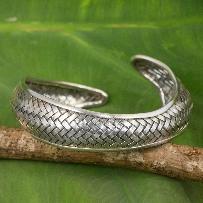 infinity bracelet for couples -Swimming Fish Woven Sterling Silver Cuff