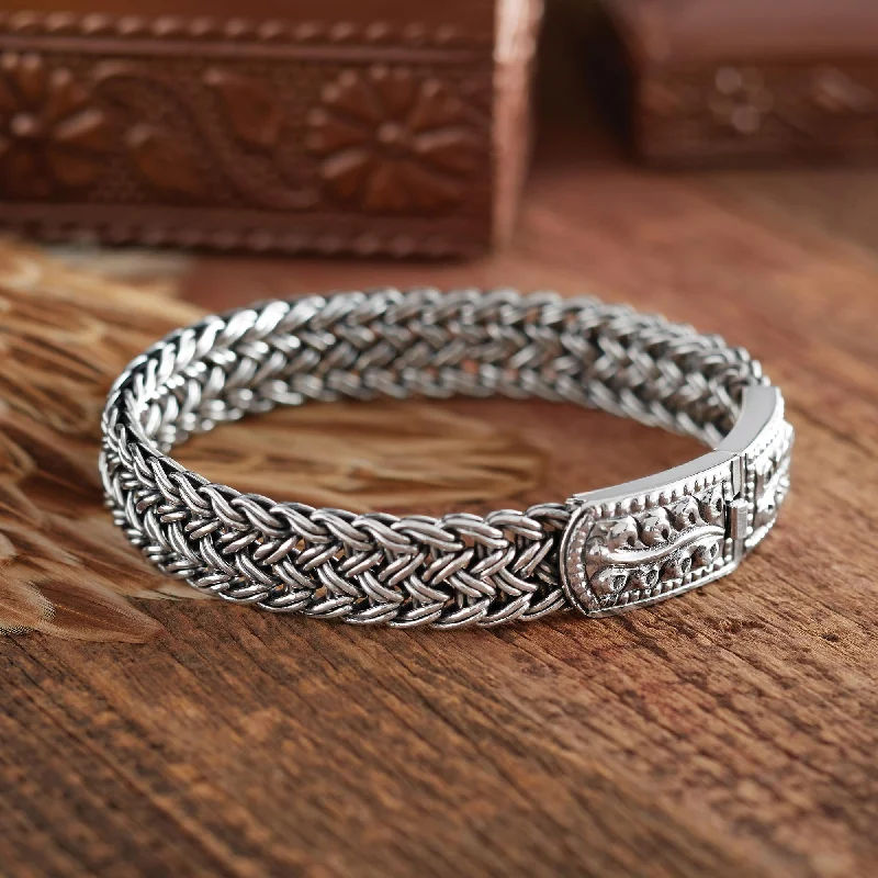 multi-layered charm bracelet -Unity Silver Braided Wristband Bracelet