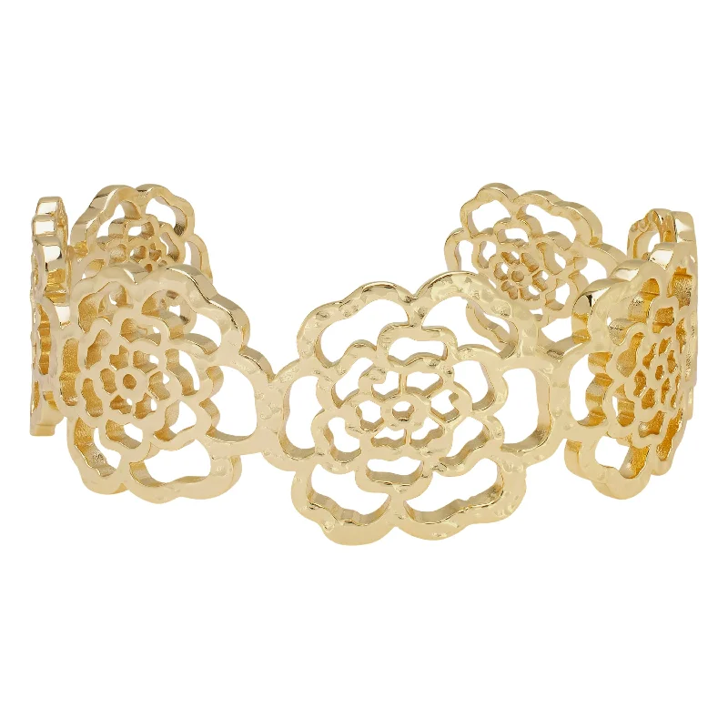 men’s gold bracelet -Victoria Townsend Yellow Gold Plated Flower Cuff Bracelet