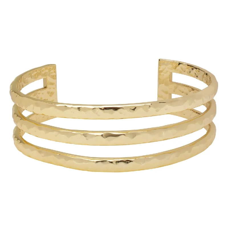 delicate gold bracelet -Victoria Townsend Yellow Gold Plated Textured 3 Layer Cuff Bracelet