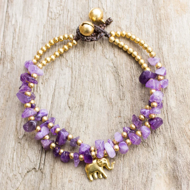 chunky chain bracelet for men -Violet Elephant Quartz Brass Bracelet