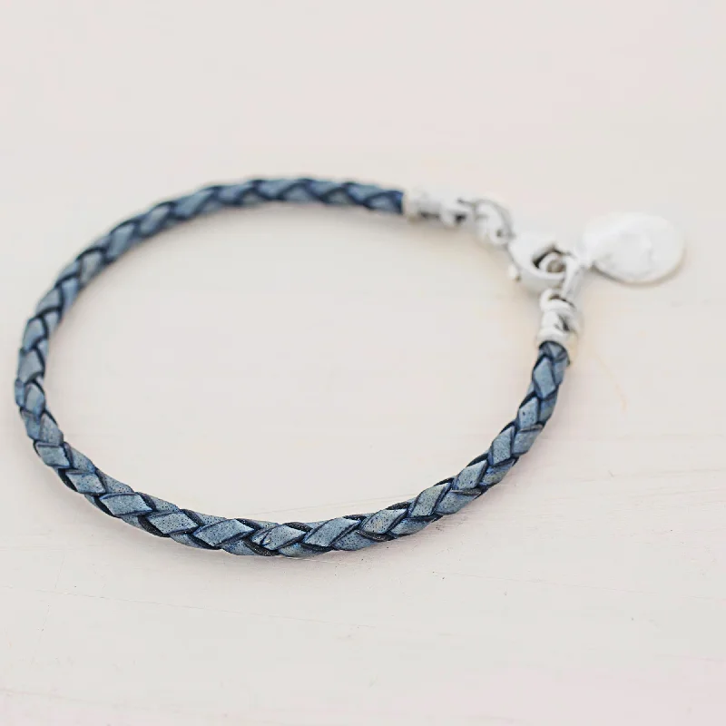 spiritual bracelet for protection -Walk of Life in Blue Silver Leather Charm Bracelet