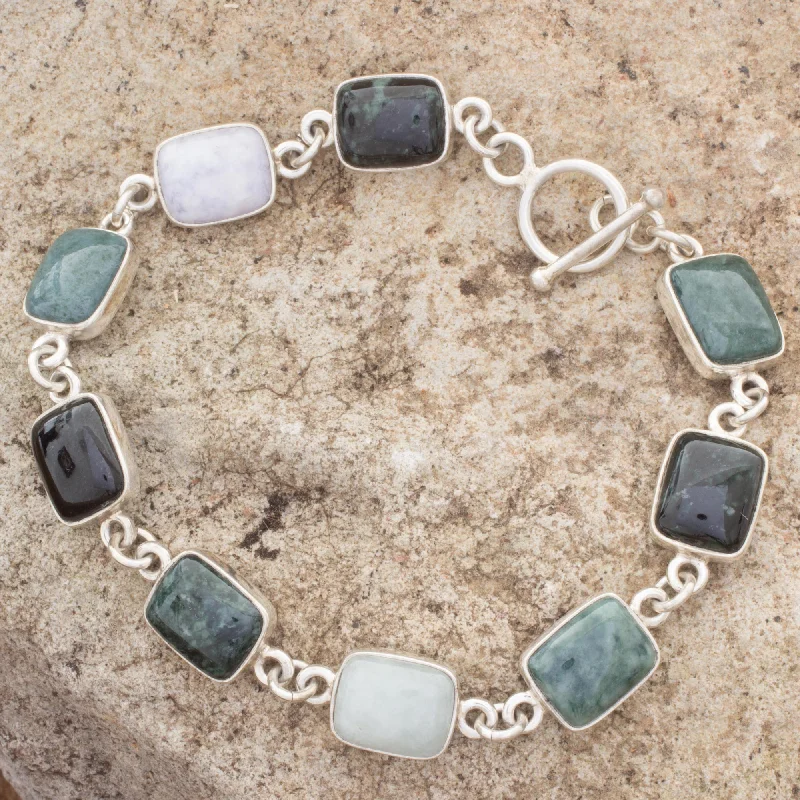 stackable bangle bracelet -Ya'ax Chich Colors Jade & Silver Link Bracelet