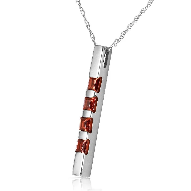 sterling silver necklace for men -0.35 Carat 14K Solid White Gold Necklace Bar Natural Garnet