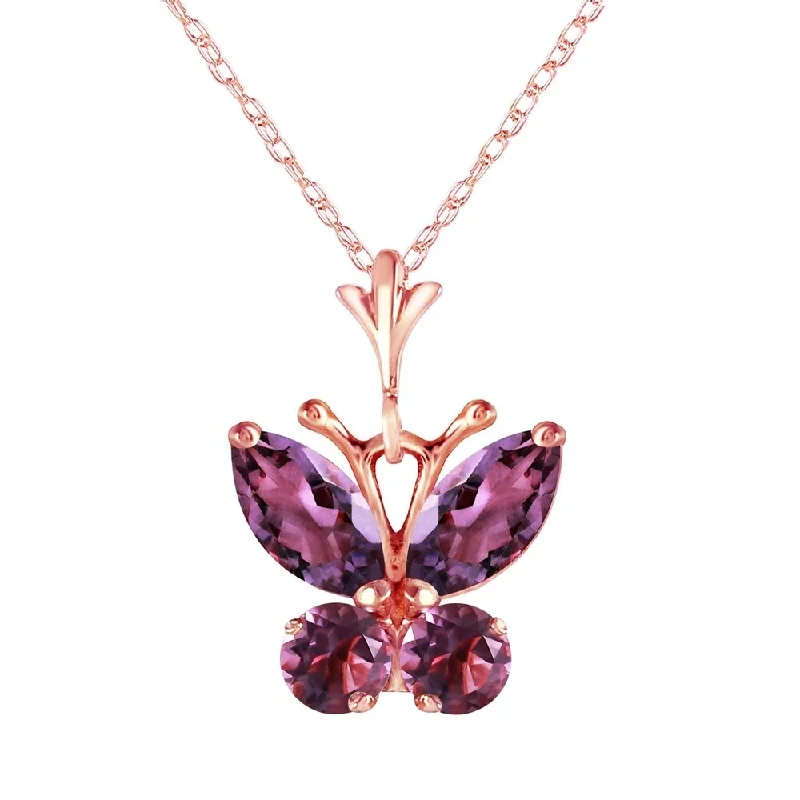 multi-strand necklace for women -0.6 Carat 14K Rose Gold Butterfly Necklace Purple Amethyst