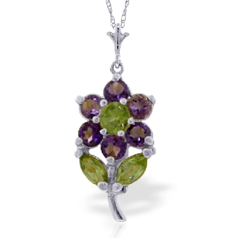 layered necklace set for women -1.06 Carat 14K White Gold Flower Necklace Purple Amethyst Peridot