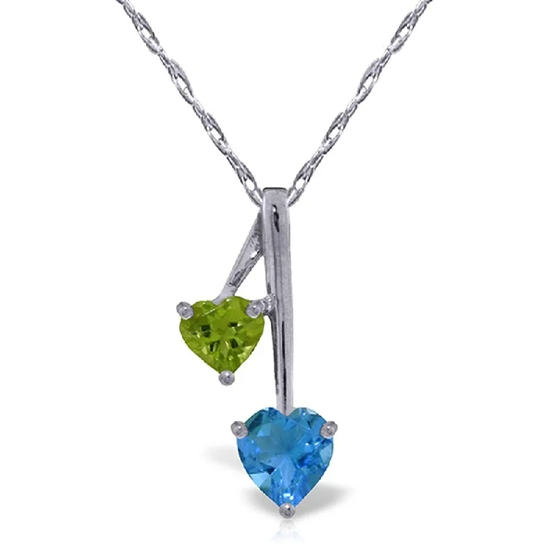 geometric pendant necklace for women -1.4 Carat 14K White Gold Hearts Necklace Natural Blue Topaz Peridot