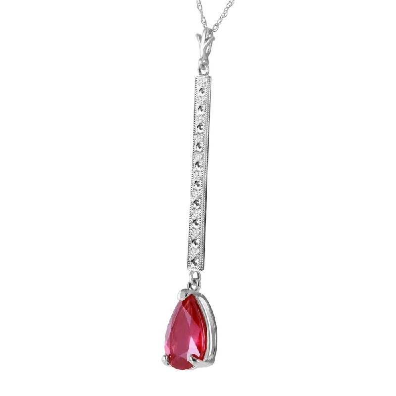 small pendant necklace for minimalist style -1.8 Carat 14K Solid White Gold Necklace Diamond Ruby