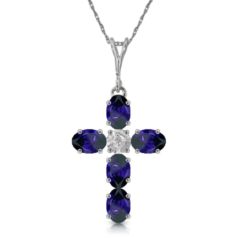 adjustable necklace for women -1.88 CTW 14K Solid White Gold Cross Necklace Natural Diamond Sapphire