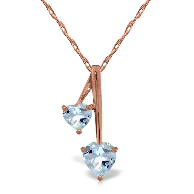 diamond tennis necklace for women -14K Rose Gold Hearts Necklace w/ Natural Aquamarine