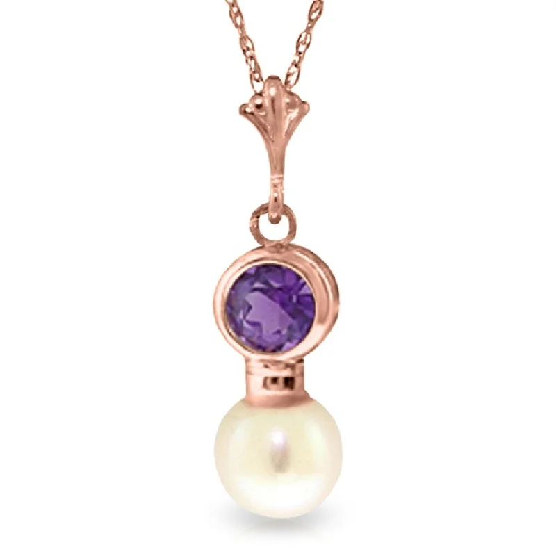 vintage silver necklace for women -14K Rose Gold Necklace w/ Amethyst & Pearl