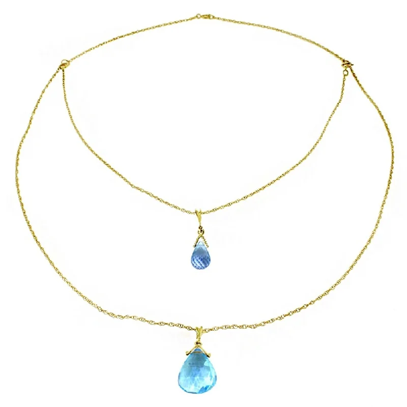 long pendant necklace for layering -14K Solid Gold Front and Back Drop Necklace with Briolette Blue Topaz