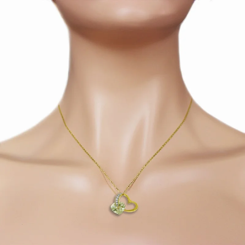 infinity necklace for women -14K Solid Gold Heart Necklace with Natural Diamond & Green Amethyst