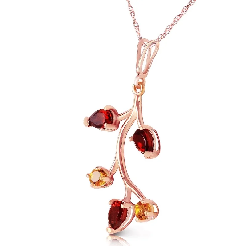 personalized handwriting necklace -14K Solid Rose Gold Necklace with Garnets & Citrines