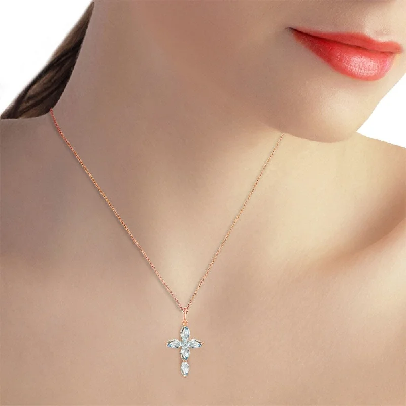 gold chain necklace for layering -14K Solid Rose Gold Necklace with Natural Diamond & Aquamarines