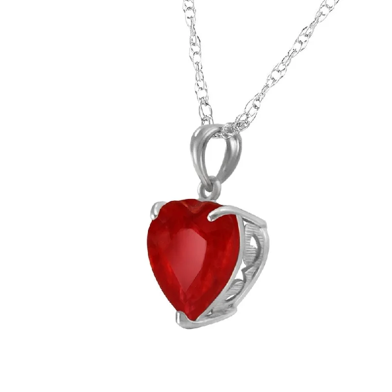 crystal pendant necklace for women -14K Solid White Gold Necklace with Natural 10mm Heart Ruby