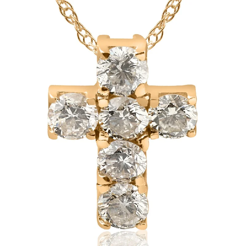 handmade gemstone necklace -14K Yellow Gold 1 ct TDW Small Diamond Cross Pendant (I-J, I2-I3) - White