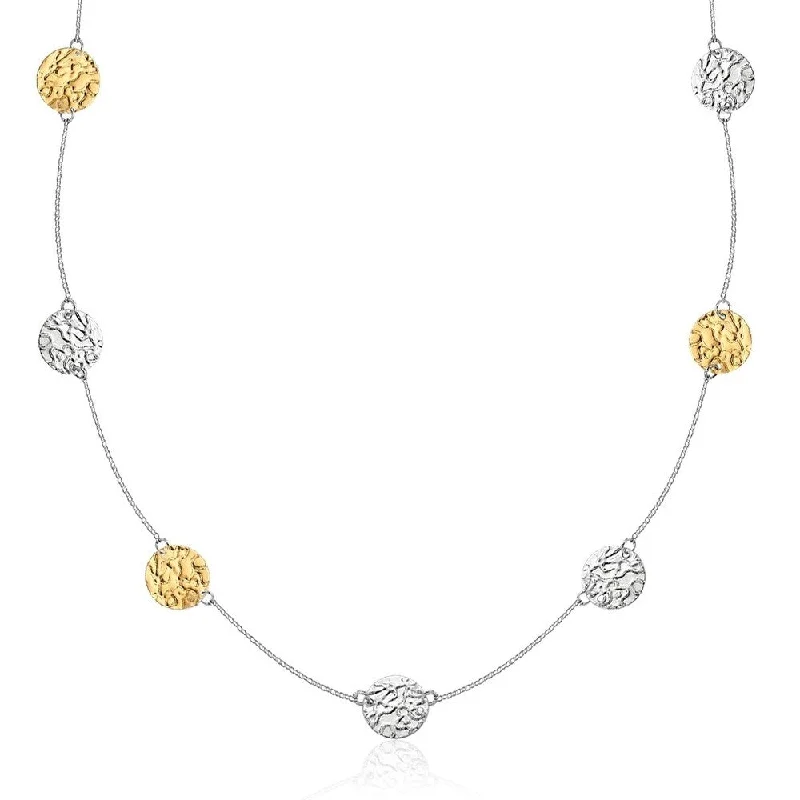 multi-strand necklace for women -14k Yellow Gold & Sterling Silver 32'' Reticulated Disc Station Necklace