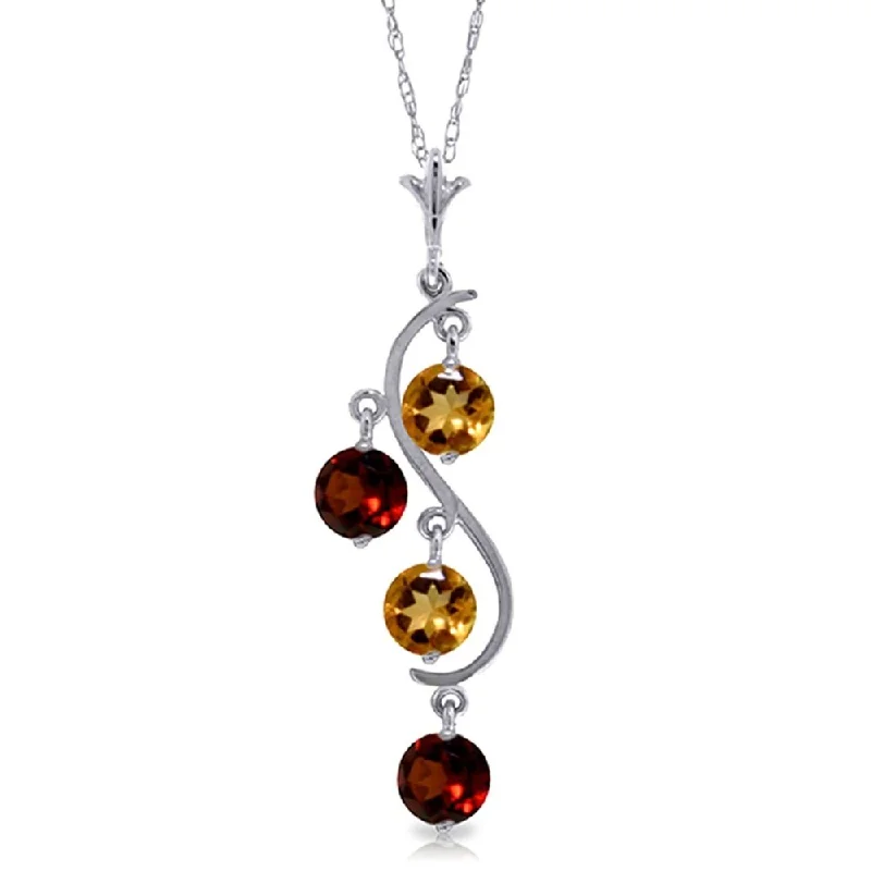 personalized handwriting necklace -2.3 Carat 14K White Gold Necklace Natural Citrine Garnet