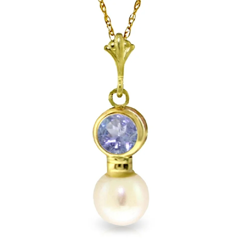 name bar necklace for women -2.48 Carat 14K Gold Necklace Tanzanite Pearl