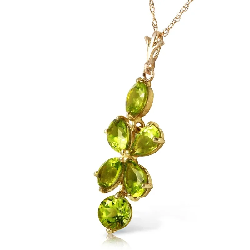 heart pendant necklace for women -3.15 Carat 14K Solid Gold Lines Read In Spring Peridot Necklace