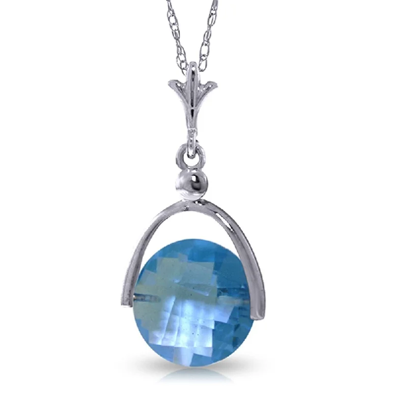 flower pendant necklace for women -3.25 Carat 14K White Gold Necklace Checkerboard Cut Blue Topaz