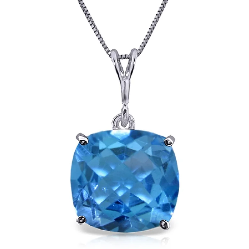 name bar necklace for women -3.6 Carat 14K White Gold Necklace Natural Checkerboard Cut Blue Topaz