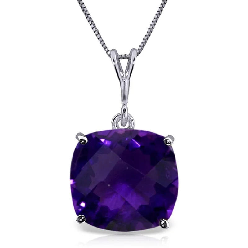 bohemian style necklace for women -3.6 Carat 14K White Gold Necklace Natural Checkerboard Cut Purple Amethyst