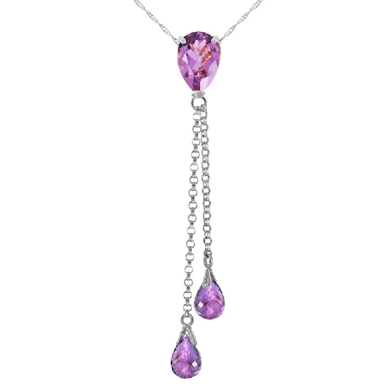 teardrop necklace for women -3.75 Carat 14K White Gold Necklace Purple Amethyst..