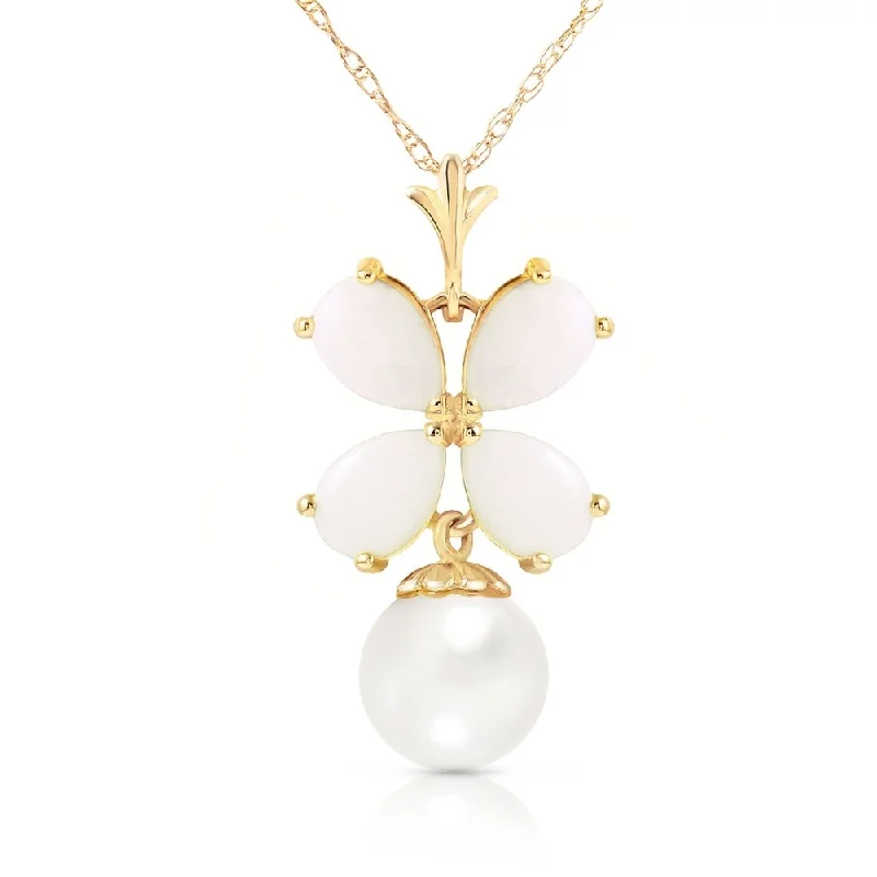 dainty pearl necklace for bridesmaids -3 Carat 14K Gold Deco Blanc Opal Pearl Necklace