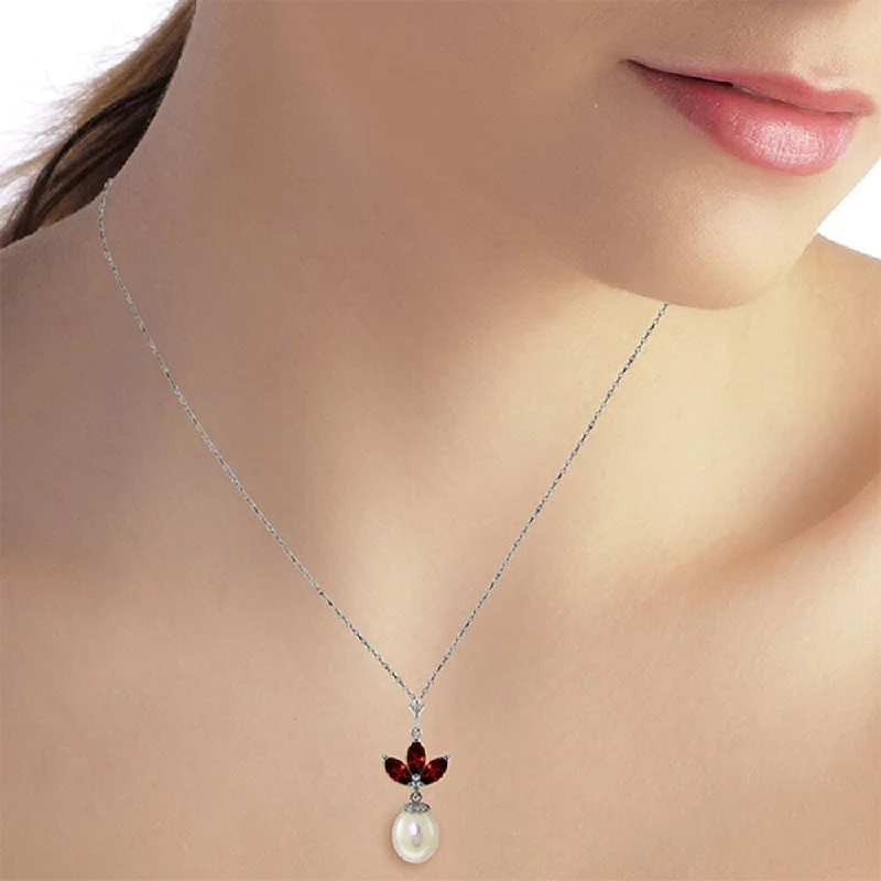 matching couple necklaces -4.75 CTW 14K Solid White Gold Necklace pearl Garnet