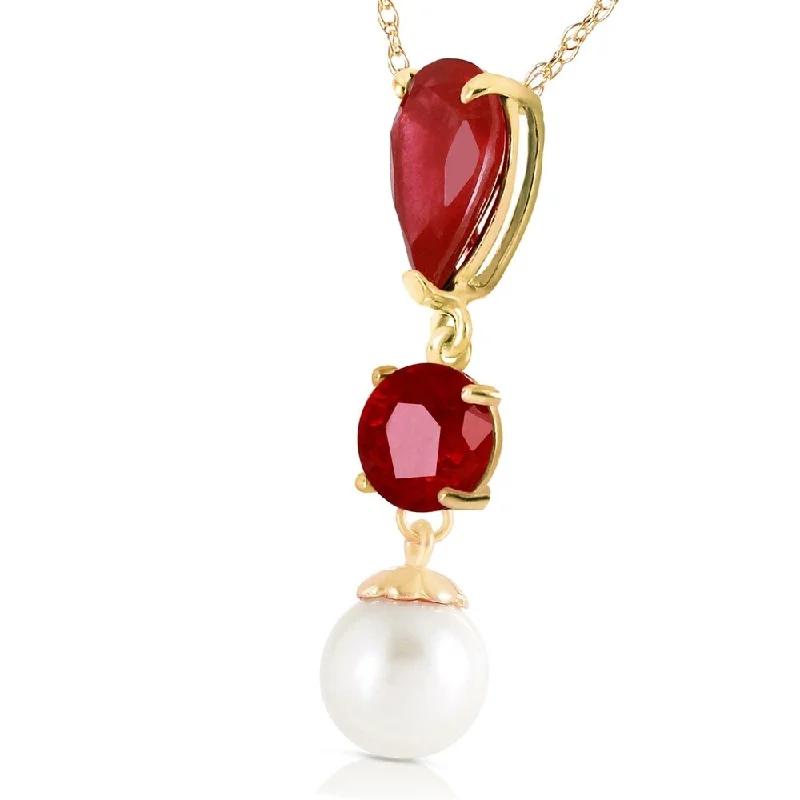 angel number necklace for women -5.05 CTW 14K Solid Gold Power of Pleasure Ruby pearl Necklace