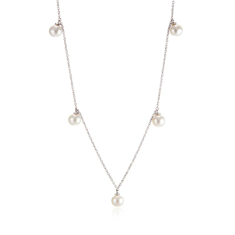 luxury gold necklace for special occasions -Five-Station Pearl Drop Necklace