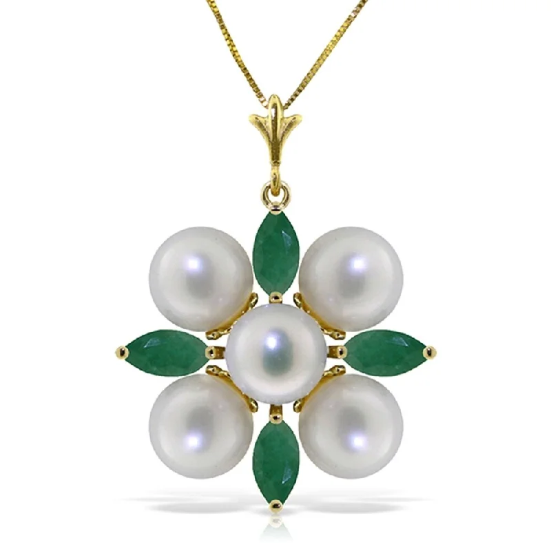 diamond tennis necklace for women -6.3 Carat 14K Solid Gold It Takes Two Emerald pearl Necklace